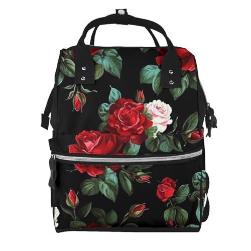 Sac à langer imprimé rose multifonction et sac à dos ordinateur grand format noir pour voyage