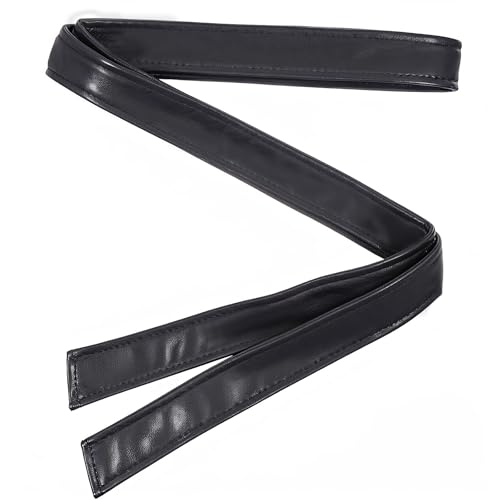 Women Obi Belt, Fashion PU Wrap Leather 4cm Wide Black Waist Band 68 Inch for Dress Coat Waistband Knotted Belt