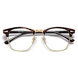 SOJOS Retro Semi Rimless Blue Light Blocking Glasses Half Horn Rimmed Eyeglasses SJ5018, Wood Print Frame/Gold Rim