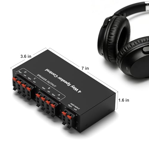 Image of LVY Speaker Selector Switch with A /B /C /D Switches for Multi-Channel High-Power Amp Installations - Supports up to 4 Pairs of Switched Speakers in Black