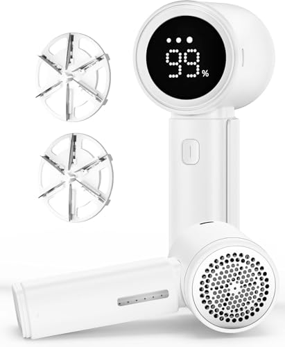 毛玉取り けだまとり 電動 同様 蘇る 毛玉取り器 6枚刃強力切削 Type-C充電式 液晶ディスプレイ&3段階調整 安全装置付き 軽量設計 衣類/靴下/家庭用/旅行用 毛玉クリーナー (ホワイト)