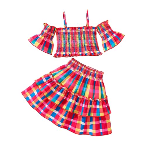 Image of 2 Piece Clothes for Girl, Colorful Tube Top and Elastic Waist Skirt Summer Outfits Sets for Kids