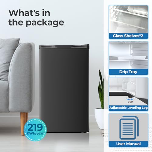 Electactic 3.2 Cu.ft Mini Fridge with Freezer, Compact Refrigerator with Reversible Single Door, Adjustable Thermostat, Low Noise, Energy Efficient for Office, Dorm, Bedroom, Apartment (Black) on Fridge.com