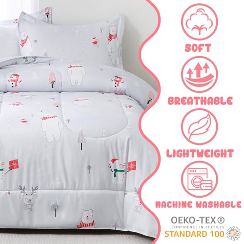Image of Yibeizi Christmas Comforter Set Twin for Boys Girls, Cute Bear Snowmen Printed Bedding Set with Pillow Sham, Lightweight Soft Breathable Washable Bed Set 2 Piece