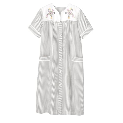 Image of AmeriMark Women Calf-Length Snap Front Knit Duster House Coat Robe - Loose-Fitting Plush Bathrobe - Short Sleeve Bath Robe