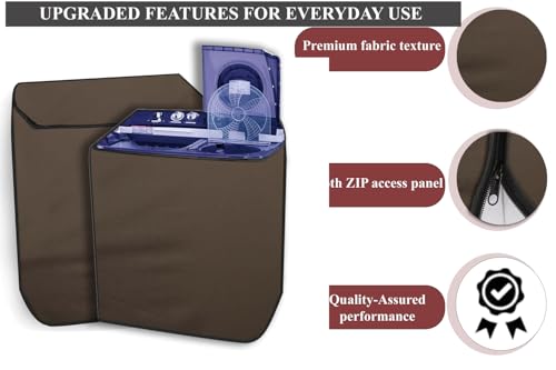 Image of The Furnishing Tree Polyester Waterproof Semi Automatic Washing Machine Cover Compatible for LG 9 Kg, 9.5 Kg & 10 Kg, DxWxH In Cms: ( 53.3x89x99 ), Beige