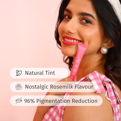 Image of Vilvah X Annapoorna Rose Milk Lip Balm | Pink Tint, Moisturization for Dry, Chapped & Pigmented Lips | With Paneer Rose Extract, 1% Vitamin E & Olive Squalane | Hydrates, Brightens & Heals Lips | 10g