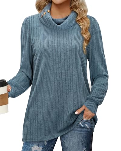 Bulotus Plus Size Tunic Tops for Women, Tunic Sweaters to Wear with Leggings Trendy Turtleneck Sweater Fall Clothes Fashion 2024 Long Sleeve Winter Plus Size Sweater Pullover Dressy Casual, Blue, XXL