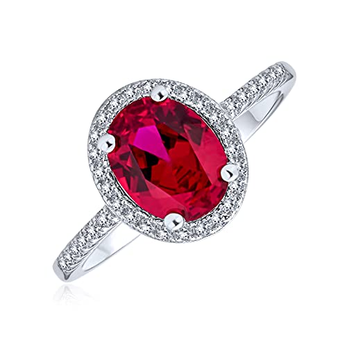 Anillo de compromiso ovalado Bling Jewelry de plata con granate rojo simulado
