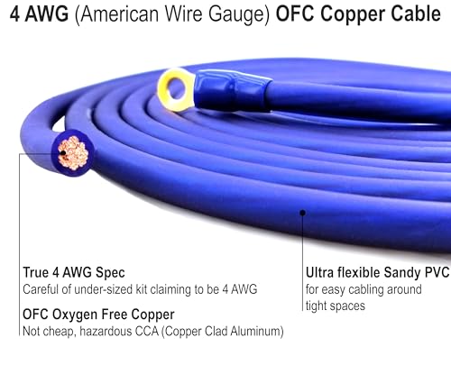 Pure OFC Copper 4 AWG (American Wire Guage) Automotive Grade Amplifier Full Installation Kit Car Boat RV Audio Stereo Subwoofer Amplifier Wiring (Includes Power, Ground, Remote, RCA, Speaker Cable
