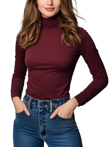 IVOVFANZY Thermal Underwear Tops Womens Turtleneck Shirts Lightweight Undershirt(Burgundy M)
