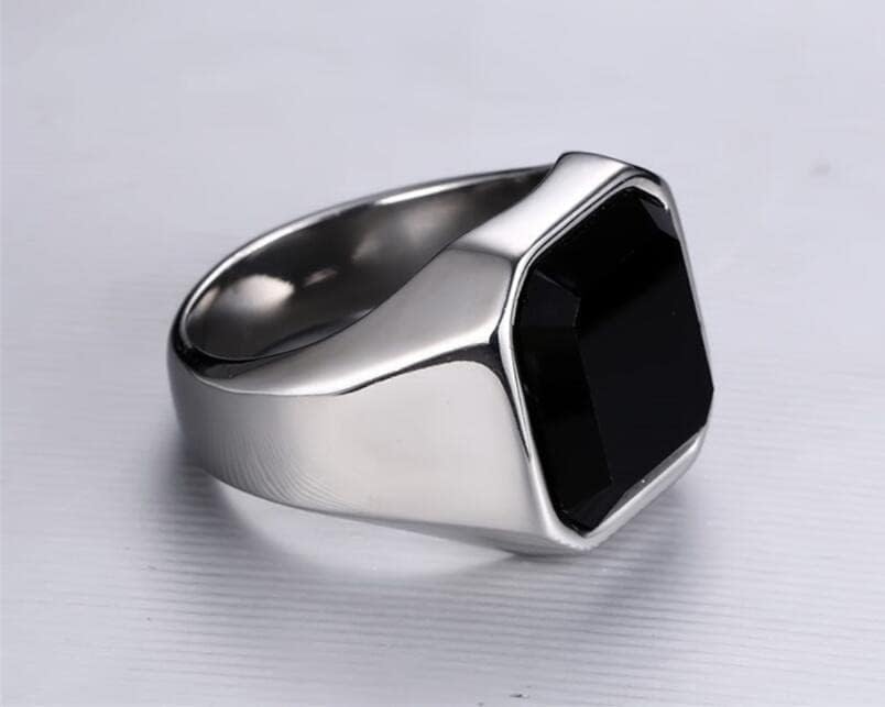 QUSIIOSLK Solid 316L Stainless Steel Black Onyx Rings Turkish Handmade Square Natural Agate Signet Rings for Men High Polish Simple Statement Ring Jewelry Gift for Him 7 - Image 3
