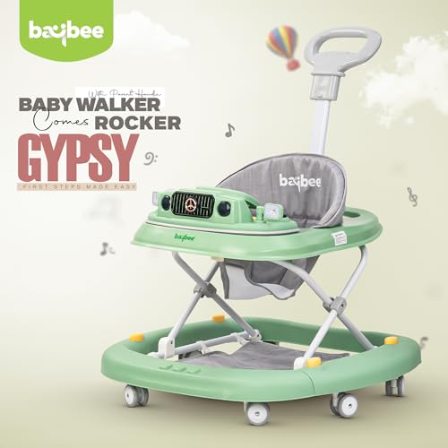 Image of Baybee 2 in 1 Gypsy Baby Walker for Kids with Rocker, Parental Push Handle | Activity Push Walker with Adjustable Height & Musical Toy Bar | Kids Walker for Baby 6-18 Months Boy Girl (Green)