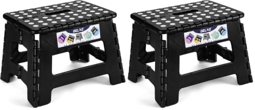 Image of Delxo 9 Inch Folding Step Stool, Black Step Stools for Kids Foldable,Portable Collapsible Step Stool with Handle, Folding Stool for Kitchen Bathroom,Bedroom,Garden (Pack of 2)