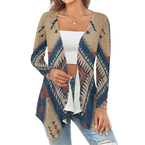 MoBlinko Orange White Splash Women Cardigan Sweater Knitted Open Front Cardigan Sweaters for Women Lightweight Draped Ruffles