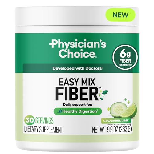 Image of Physician's CHOICE Easy Mix Fiber for GLP-1 Support - No Grit - Daily Prebiotic Soluble Fiber Powder Supplement for Women and Men - Cucumber Lime - 30 Servings