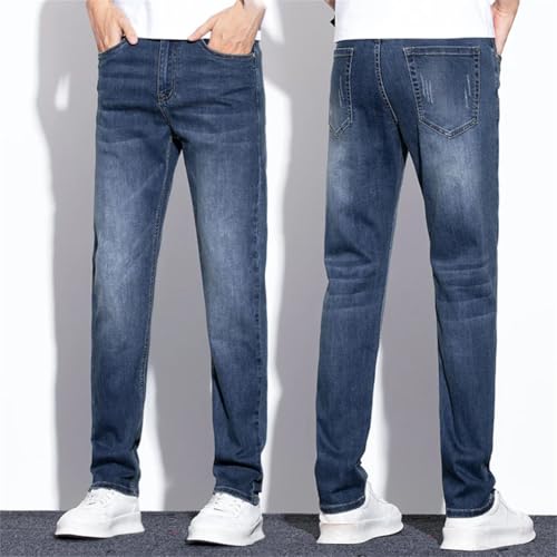 Men's Fashion Business Jeans Classic Style Casual Stretch Slim Fit Summer Ice Silk Jean Pants4