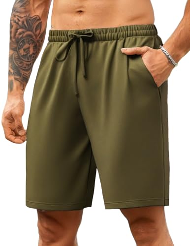 COOFANDY Mens Elastic Waist Shorts Casual Knit Shorts Stretch Lounge Shorts Army Green