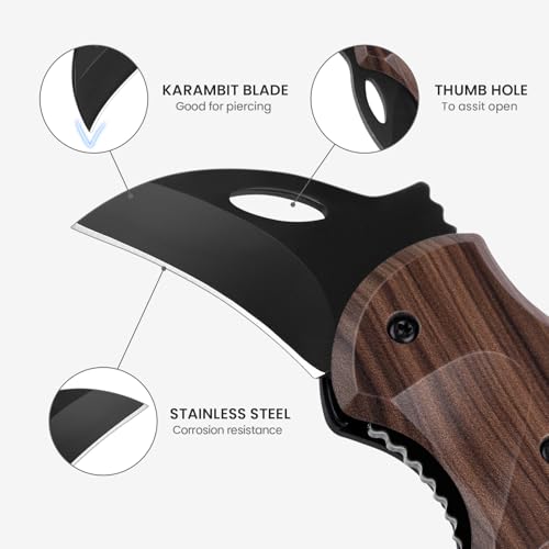 Small Pocket Knife for Men, Cool Box Cutter with 1.34 inch Sharp Blade, EDC Knives Tool for Everyday Carry (Wood Grain) - Image 3