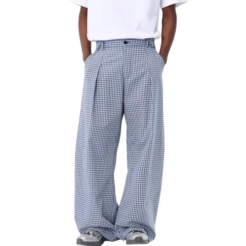 Generisch Pantalones de traje holgados para hombre, talla ovalada, pantalones largos de joggy, pantalones de chándal de pierna ancha, pantalones holgados, pantalones de tela de algodón, pantalones de