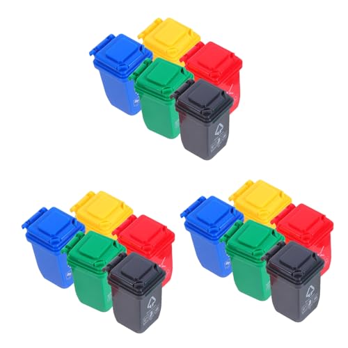 Frcolor 15個ミニ類ゴミ箱 ミニチュアリサイクルビン 模型用ごみ容器 おもちゃ ゴミ別学習用 ドールハウス清掃用品 シーンアクセサリー