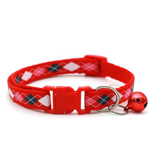 Image of Cat & Puppy Collar with Bell,Kitten & Small Dogs Soft Adjustable,Safe,Solid & Protective Breakaway for Cats & Puppies,Cute Kitty Neckband with Diamond Print-(Red)