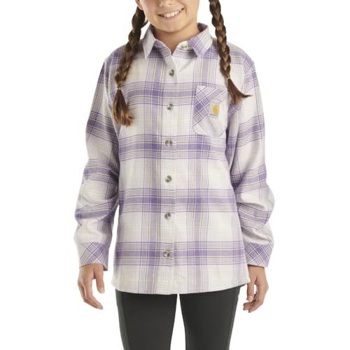 Carhartt Little Girls 9150 Long Sleeve Pocket Flannel Shirt, Orchid Petal, Youth 6