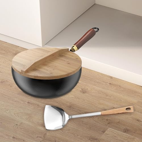 Wok de hierro para cocina con mango de madera, 26 cm miniatura 2