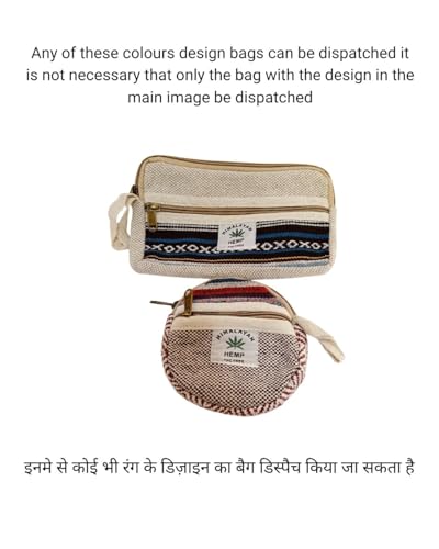 Image of Kedar Kripa Hemp Ethnic Pattern Round Pouch Bag and Rectangular Pouch Bag (Set of 2) Traditional Women /Men Design, Multi-Color Striped Canvas Bags with Zipper Closure
