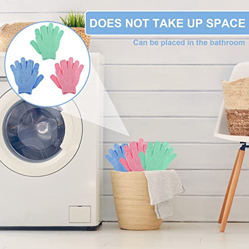 6Pcs Exfoliating Gloves - Bamboo Shower Gloves - Bath and Body Exfoliator Mitts - Scrubs Away Ingrown Hair and Dead Skin - for Shower, Spa, Massage and Dead Skin Cell Remover Loofah - Green,Blue,Pink - Image 7