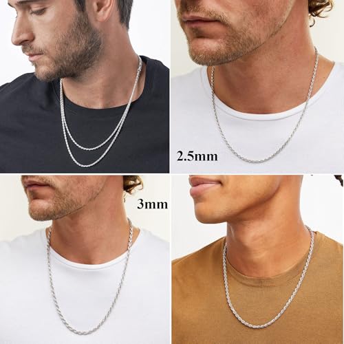 Avotto 925 Sterling Silver Solid 2.5mm 3mm Rope Chain Necklace for Men Boys, Sturdy Non-Fading Mens Boys Silver Chain Jewelry Gifts for Him 14/16/18/20/22/24 Inch2