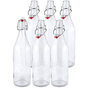 Estilo Couvercle basculant facile Cap Verre Clair bouteilles de bière, rond, 453,6 gram, Lot de 6