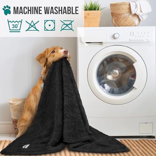 Image of PetAmi Dog Blanket for Small Medium Dogs, Black Fluffy Soft Sherpa Fleece for Puppy, Kitten, Doggie - Calming Pet Throw for Couch, Sofa, Bed - Washable, Medium 29x40