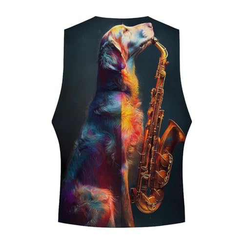 Lablador Retriever Sax Men's Suit Vest Slim Fit Business Dress Party Pattern Waistcoat Vest Top4