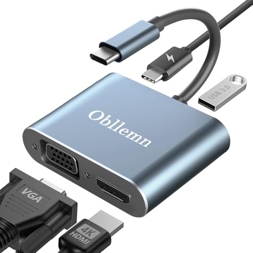 Adaptateur USB C vers VGA, 4 en 1 Hub De Type C vers VGA HDMI 4K @ 30 Hz HDMI/VGA/USB 3.0/PD100w Adaptateur de hub multiport de Charge, pour MacBook/MacBook Pro/Air, Chromebook, Dell XPS15, Galaxy