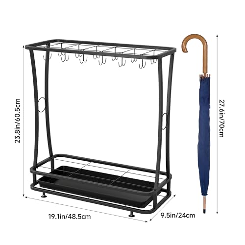 tonchean Large 21-Slots Umbrella Stand with Removable Drip Tray, Metal Umbrella Holder Entryway with 24 Hooks,Umbrella Rack Storage for Indoor Outdoor Home Office Entryway(Black)
