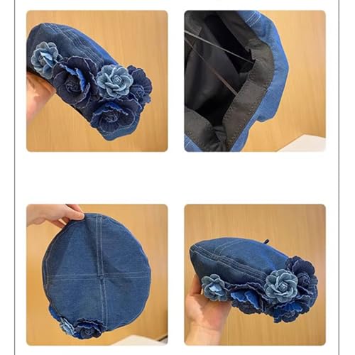Boina para mujer estilo francés en mezclilla azul claro miniatura 6