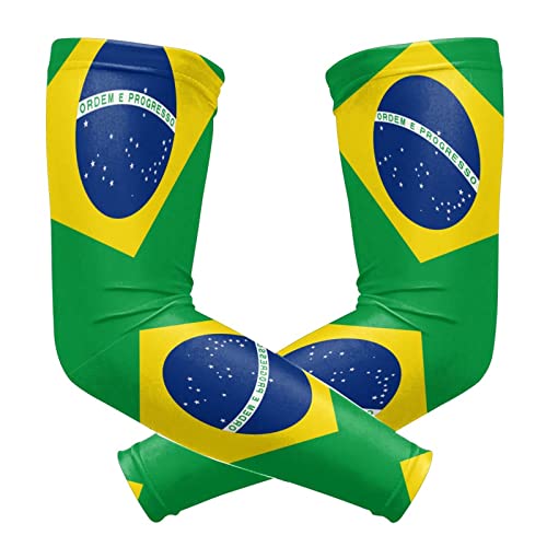 ZGXJJPP Flag Of Brazil Arm Sleeves for Men or Women - Tattoo Cover Up - Cooling Sports Sleeve for Basketball Golf Football
