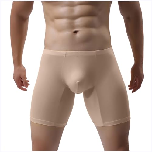 Pouch-Enhancing Boxer Briefs for Men Athletic Anti-Chafe Long Leg Boxers Sexy Solid Color Ball Pouch Underwear