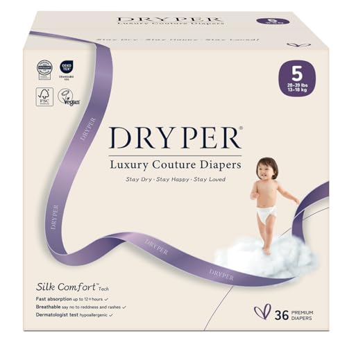 Image of Baby Diaper, DRYPER Disposable Diaper Newborn Nappies Size 5 (28-39 lbs), 3D Leak Guards & Wetness Indicator, Ultra-Soft & Thin, Fast Water Absorption, 36 Nappies