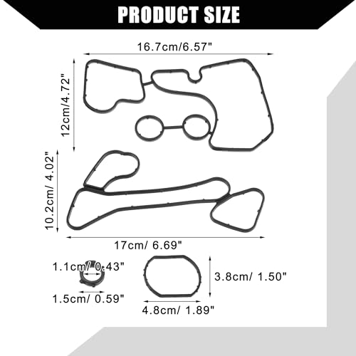Image of No.059117070 /059117070B Oil Cooler Gasket for Audi A6 3.0L 2014-2016 / Inner Engine Oil Filter Adapter Gasket /Durable Rubber / 1Set Black