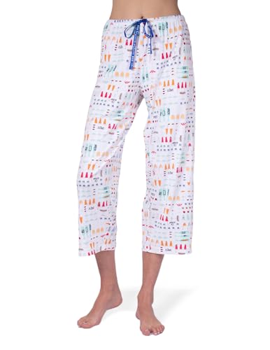 Image of HUE Women's Summer Vacation Pajama Separates, Soft, Whimsical Print Pjs with Tropical Beach Themes, Flip Flops, Cocktails
