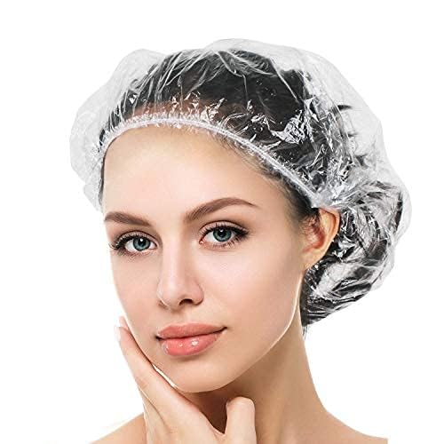 Auban 100PCS Disposable Shower Caps, Hair Cap Large Plastic Clear Thick Waterproof Bath Caps For Women, Hotel Travel Essentials Accessories Deep Conditioning Hair Care Cleaning Supplies(17.3")