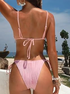 BIKINX Sexy Bikini Sets for Women Seashell Halter Tie Back Two Piece Swimsuit Color Block Triangle Bathing Suit
