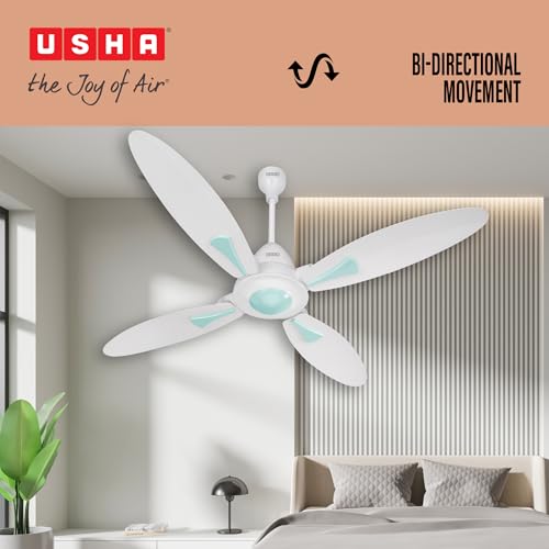 Image of USHA Bloom Series Dahlia 100% Copper Motor 4-Blade BLDC Ceiling Fan | Bi-Directional | Sleep /Boost /Timer Modes | RF Remote | Dust-Resistant |3Y Motor & 2Y PCB Warranty (White & Light Green)