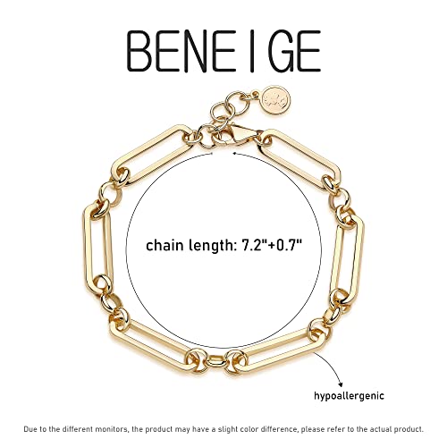 Beneige Gold Bracelets For Women, 14K Gold Paperclip Bracelet Cute Adjustable Chunky Chain Gold Link Bracelets For Women Jewelry #TOP4