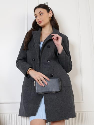 Image of CHKOKKO Women Classic Long Winter Coat Double Breasted | Knee Length Design with a Sophisticated Spread Collar and Convenient Front Pockets for All Occasions