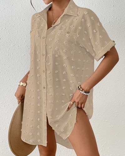 Image of Bsubseach Swimsuit Coverup for Women Swiss Dot Beach Cover Ups Shirt Dress