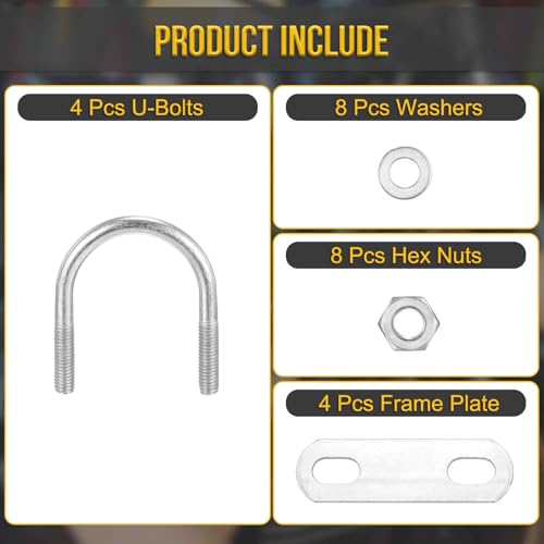 Image of DTGN M6x33x53mm U Bolts Round Kit - 4Set - 304 Stainless Steel U-Bolt Kit with Nuts, Washers, Frame Plate - Good for Pipe, Trailer, Automotive, Leaf Spring Fastener