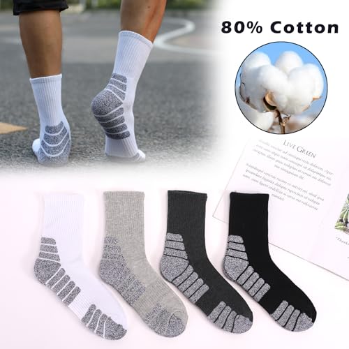 TeenFighter ‌1/4/6 Pairs 80% Cotton Cushioned Sports Running Crew Socks for Men & Women, Athletic Sock with Arch Support3